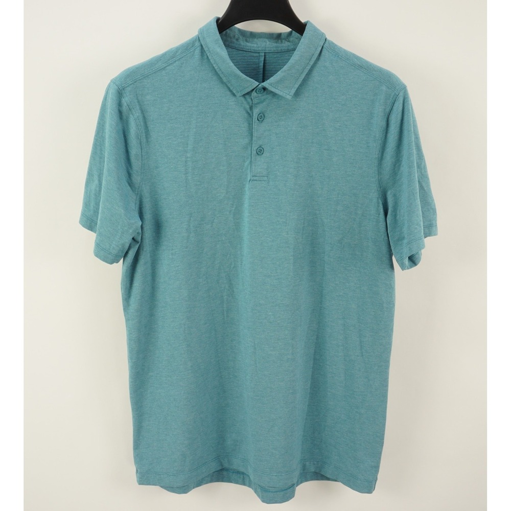 Lululemon Performance Mens Large Light Blue Heather Jersey Stretch Polo Shirt